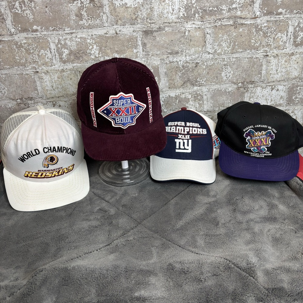4 VTG NFL Super Bowl '88 Redskins,'97 Packers, '08 Giants Champion Team Caps/Hat